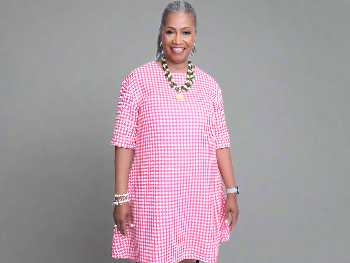 Bling Houndstooth Pink Sequin Dress
