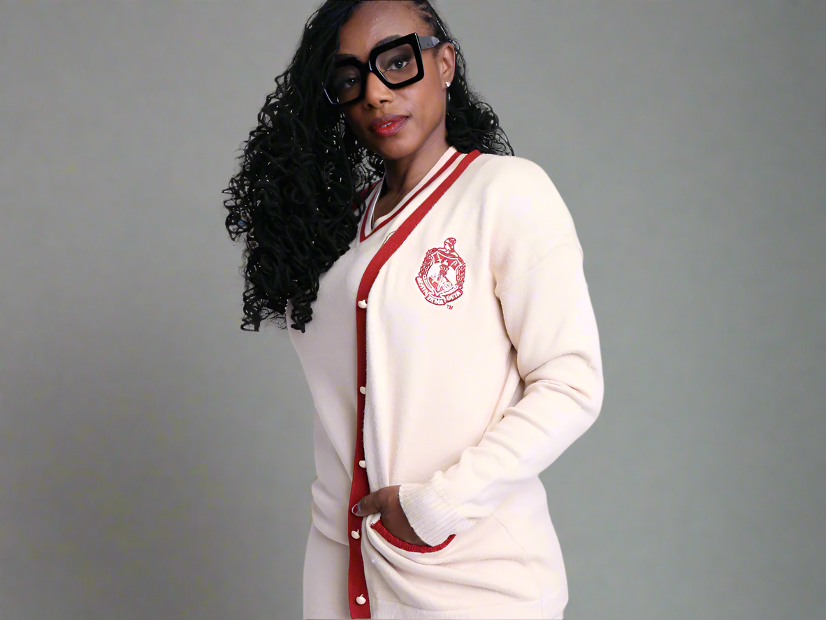 DST Crimson & Cream Cardigan