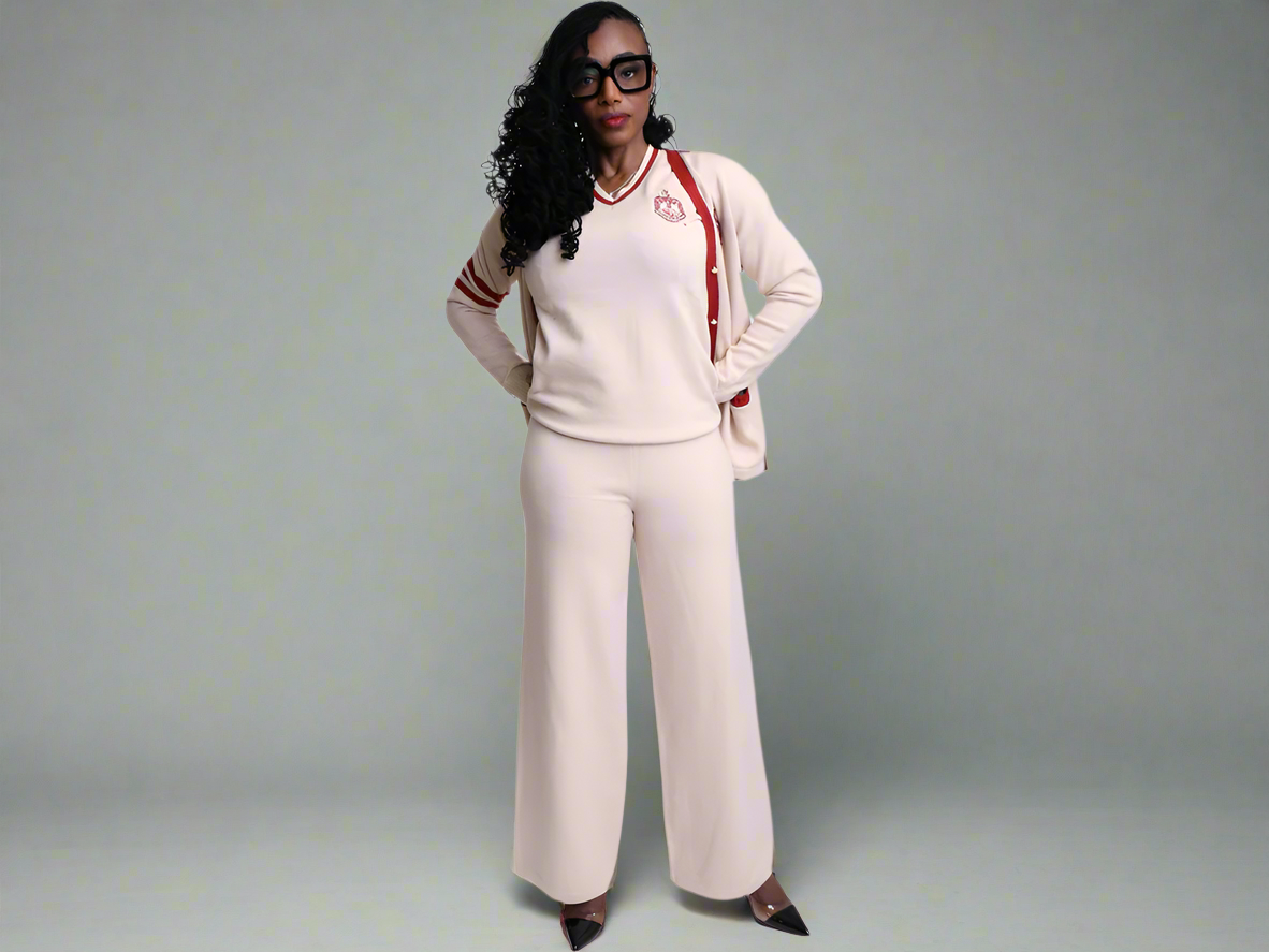 DST Crimson & Cream Cardigan