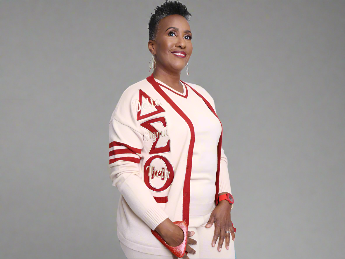 DST Crimson & Cream Cardigan