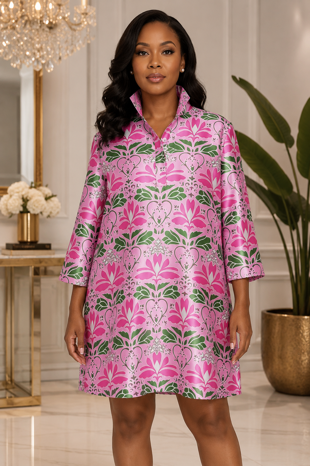 Pink & Green Luxe Print Shift Dress