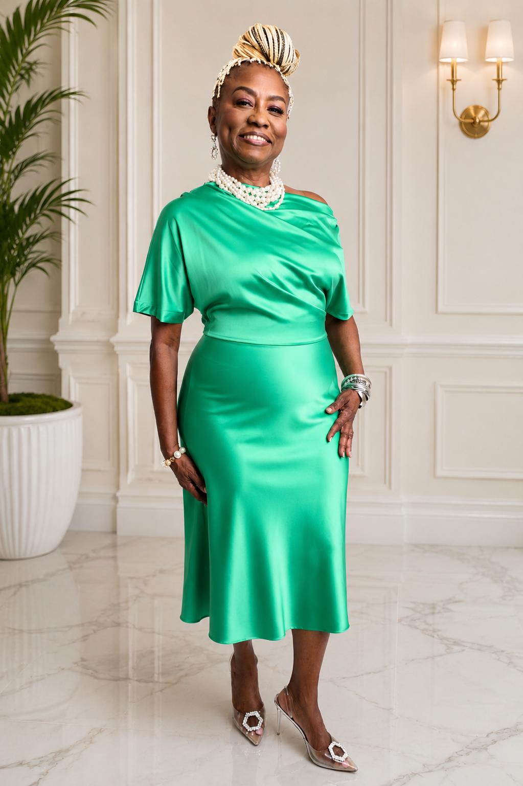 Luxury Satin Off-the-Shoulder Dress