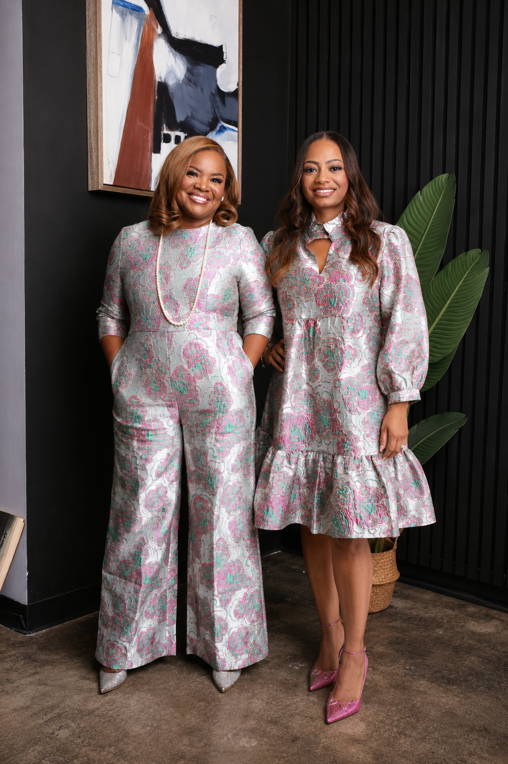 Pink & Green Floral Jacquard