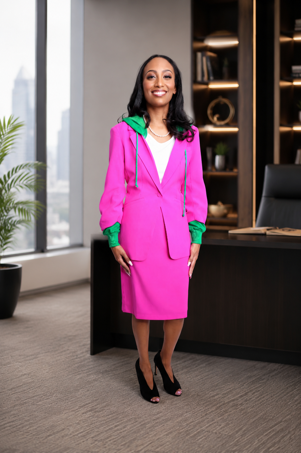 Luxury Convertible Blazer Ruched Sleeve Blazer with Removable Hoodie
