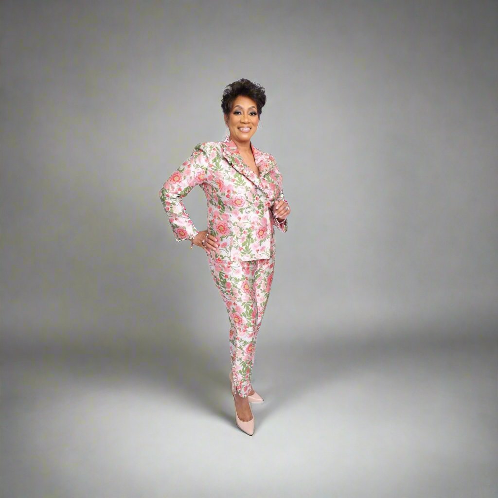 Ruffle Floral Jacquard Pant Suit