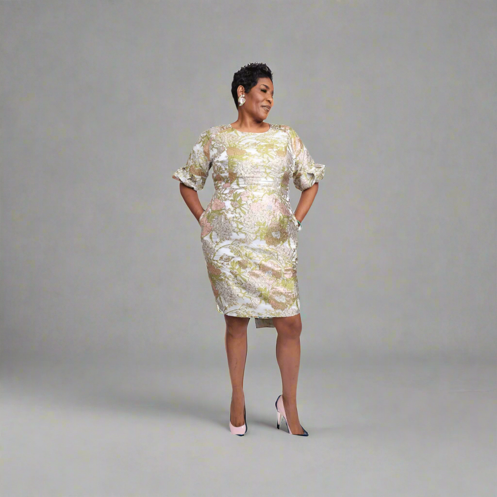 Floral Jacquard Puff Sleeve Dress