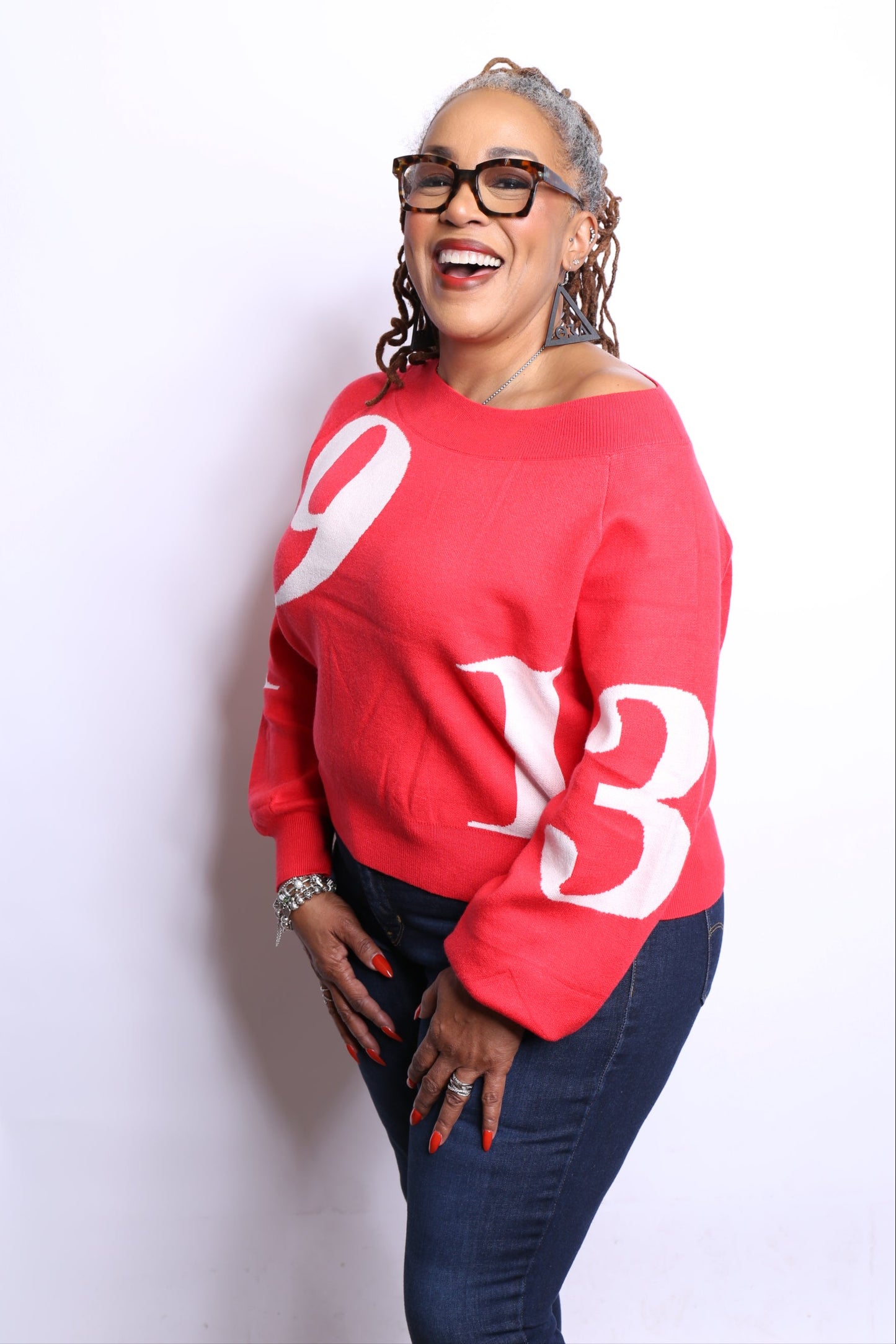Red 1913-Off Shoulder Sweater