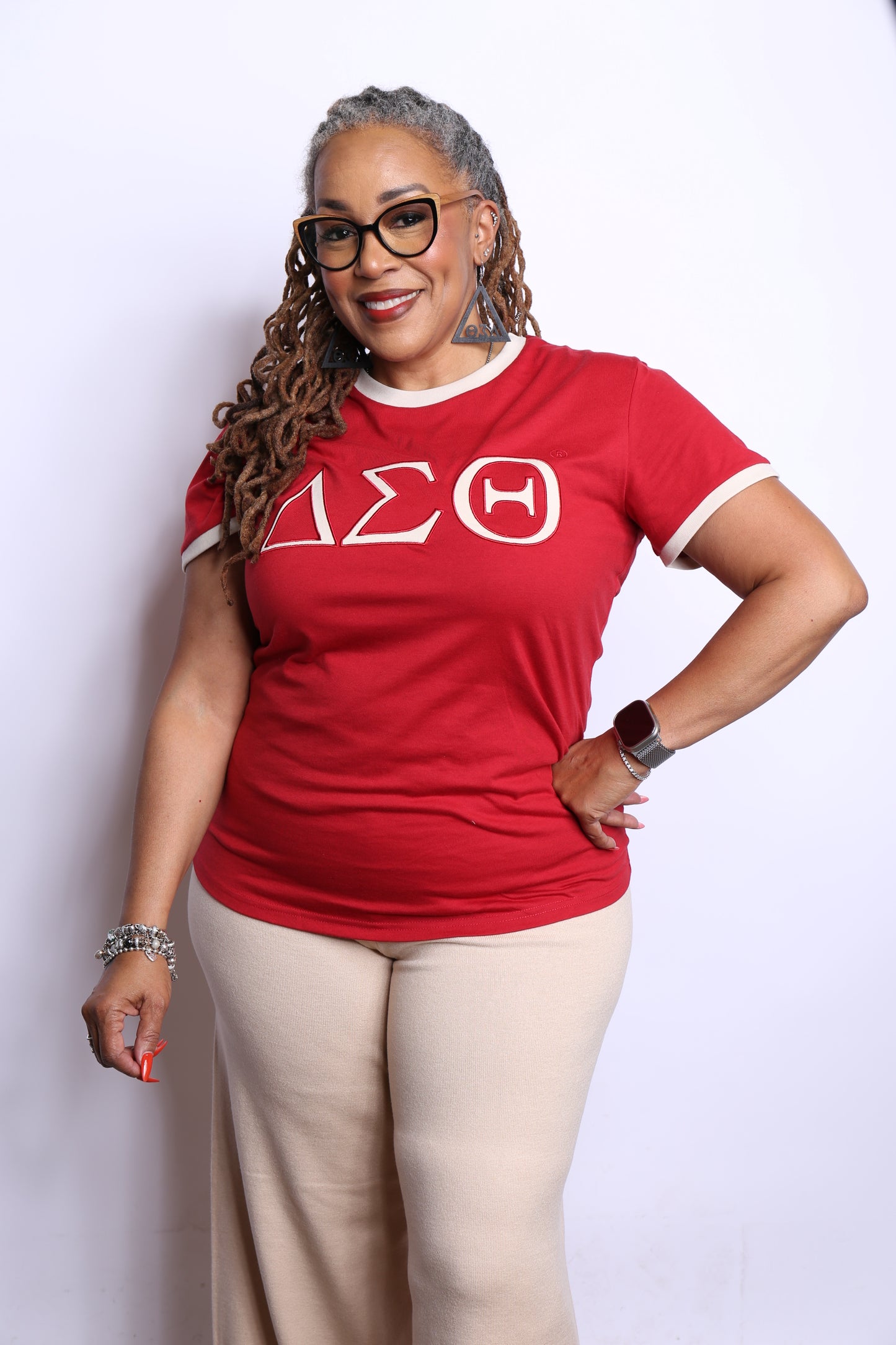 Crimson & Cream Ringer T Shirt