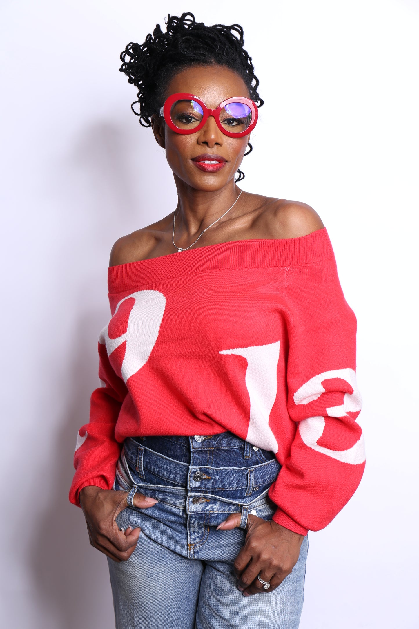 Red 1913-Off Shoulder Sweater
