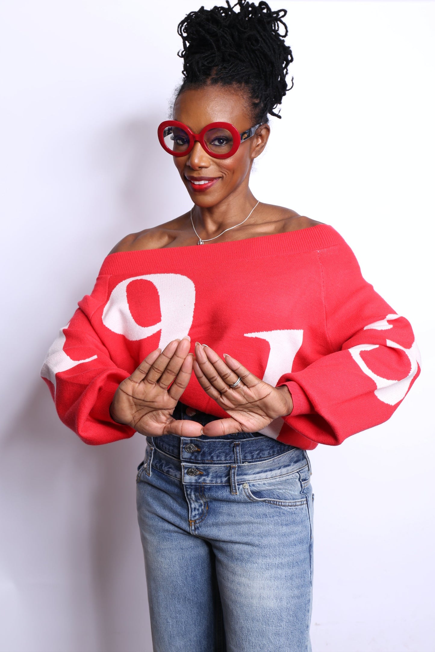 Red 1913-Off Shoulder Sweater