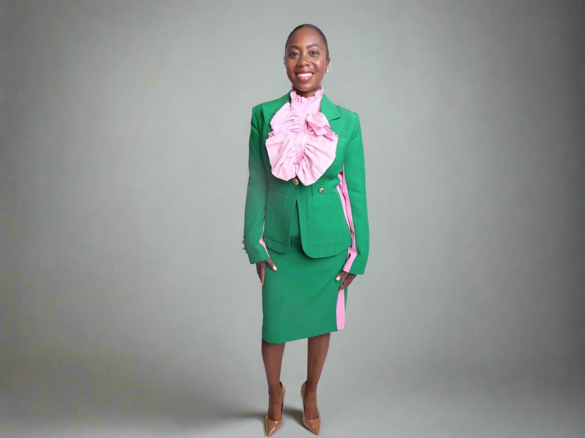 Pretty in Pink & Green Striped Blazer or Pants or Skirt Suit (Separates)