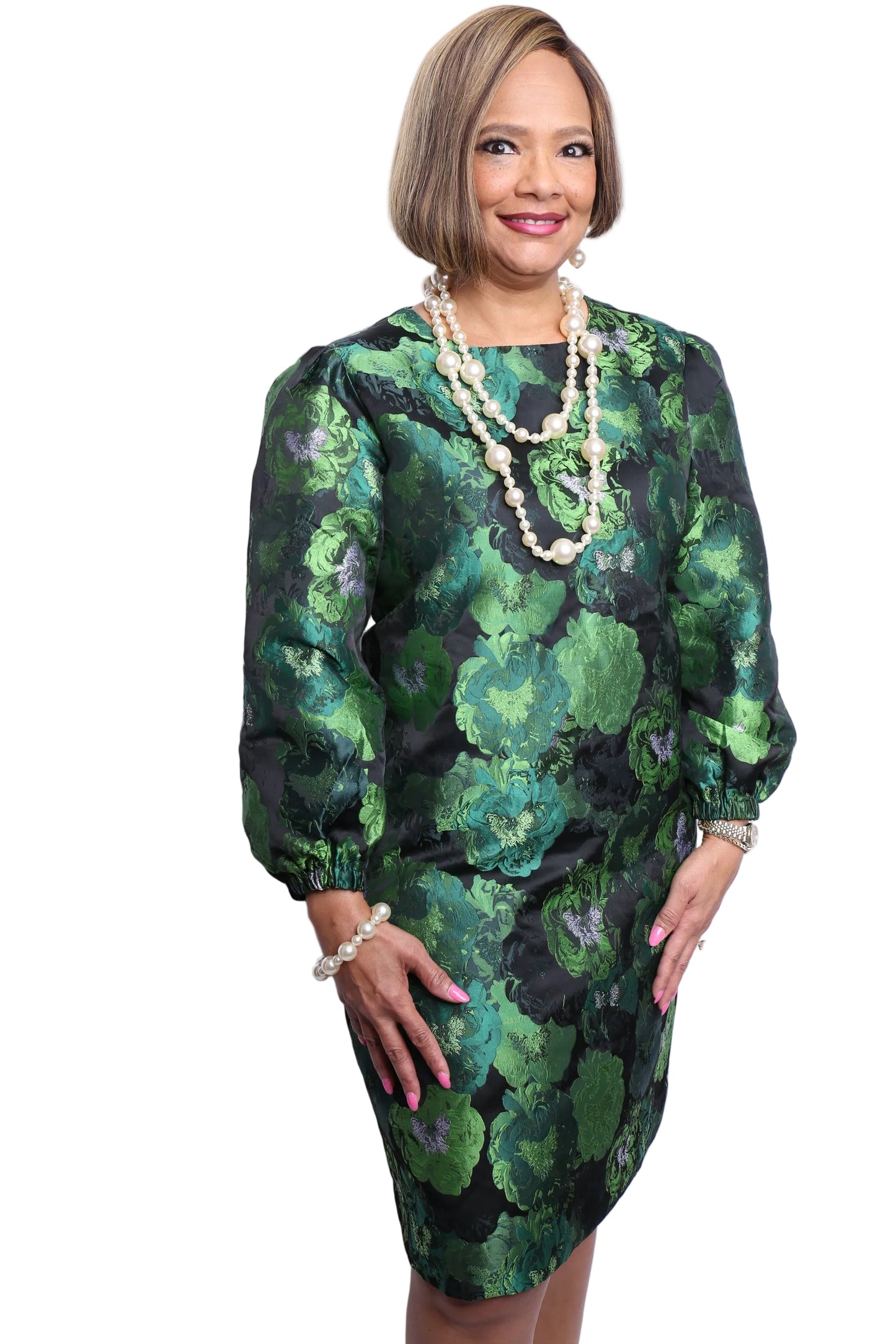 Emerald Bloom Brocade Dress – Sample Sale