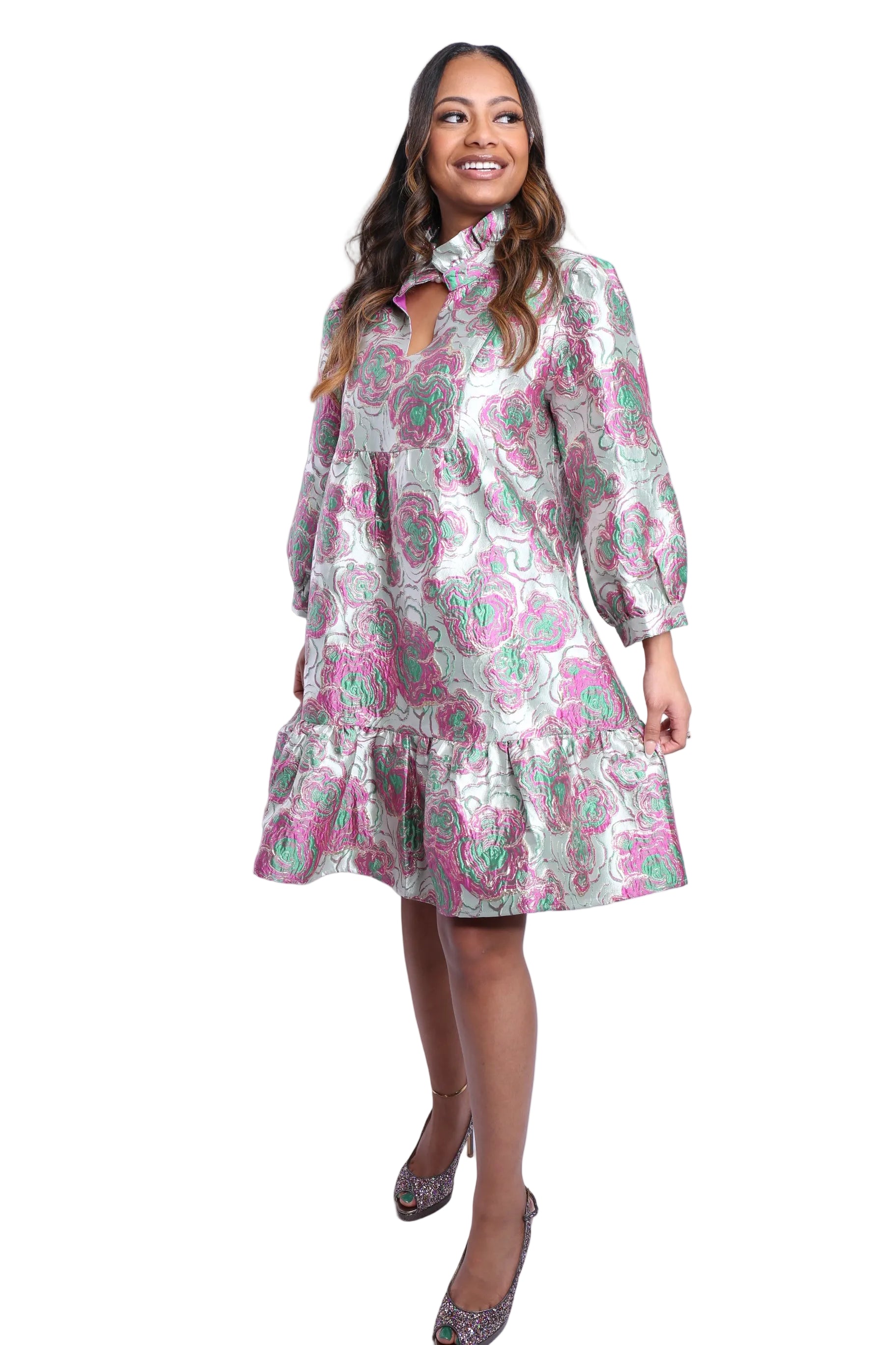Pink & Green Floral Jacquard