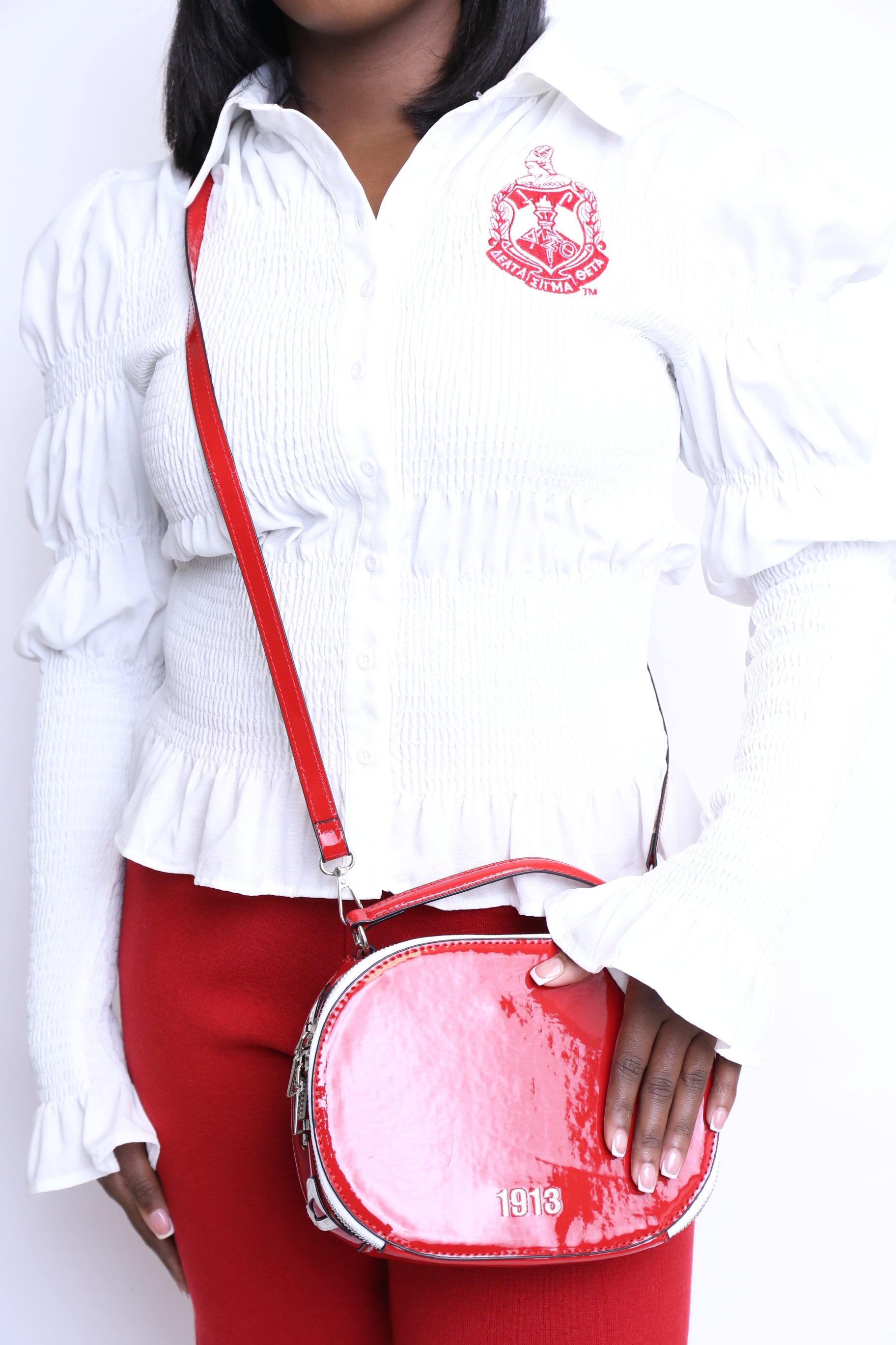 1913 Patent Leather Round Crossbody Bag