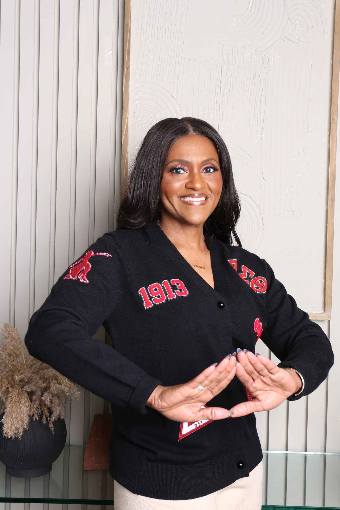 Delta Legacy Patch Cardigan – Black, Crimson & Cream