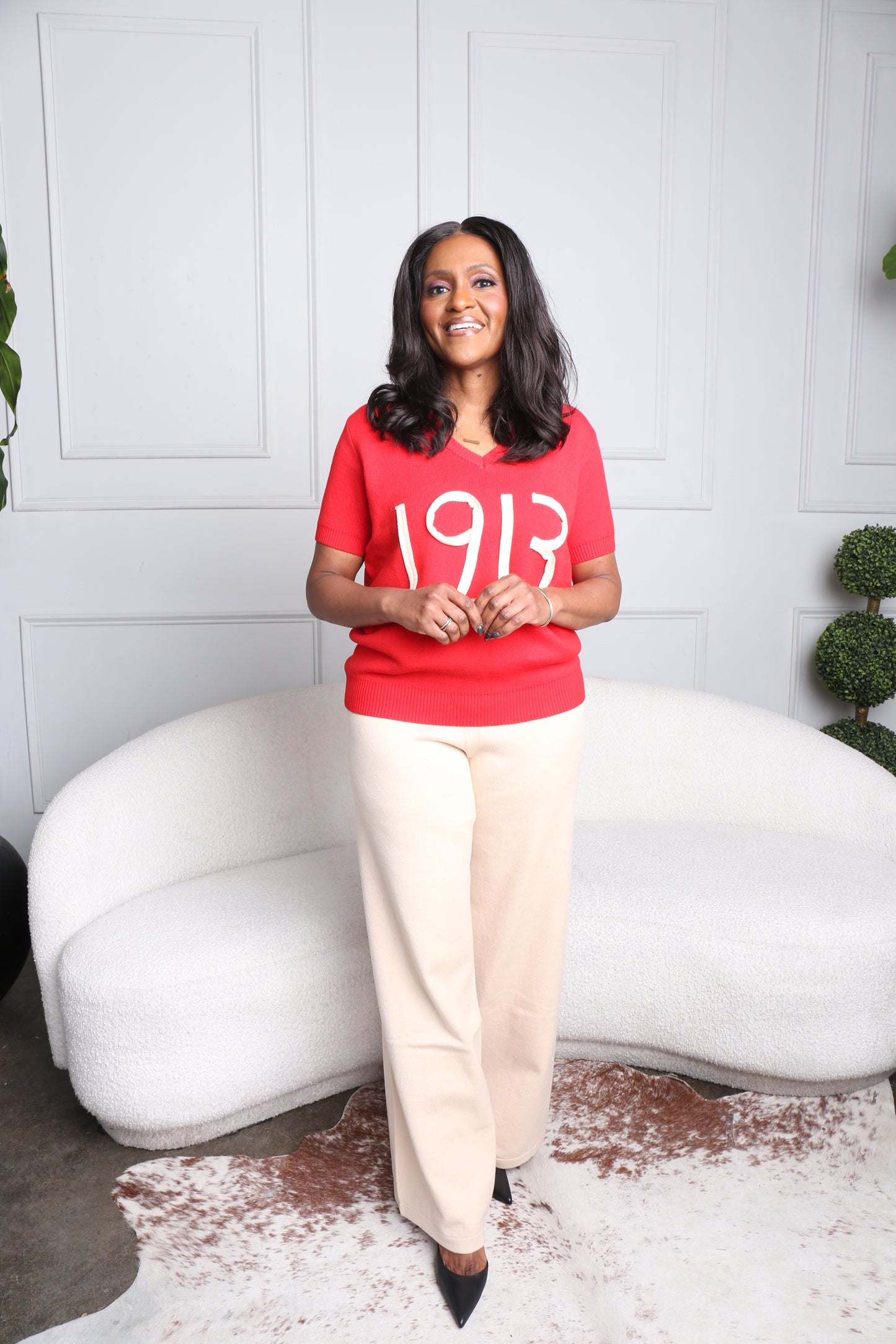 1913 V Neck Rope Sweater
