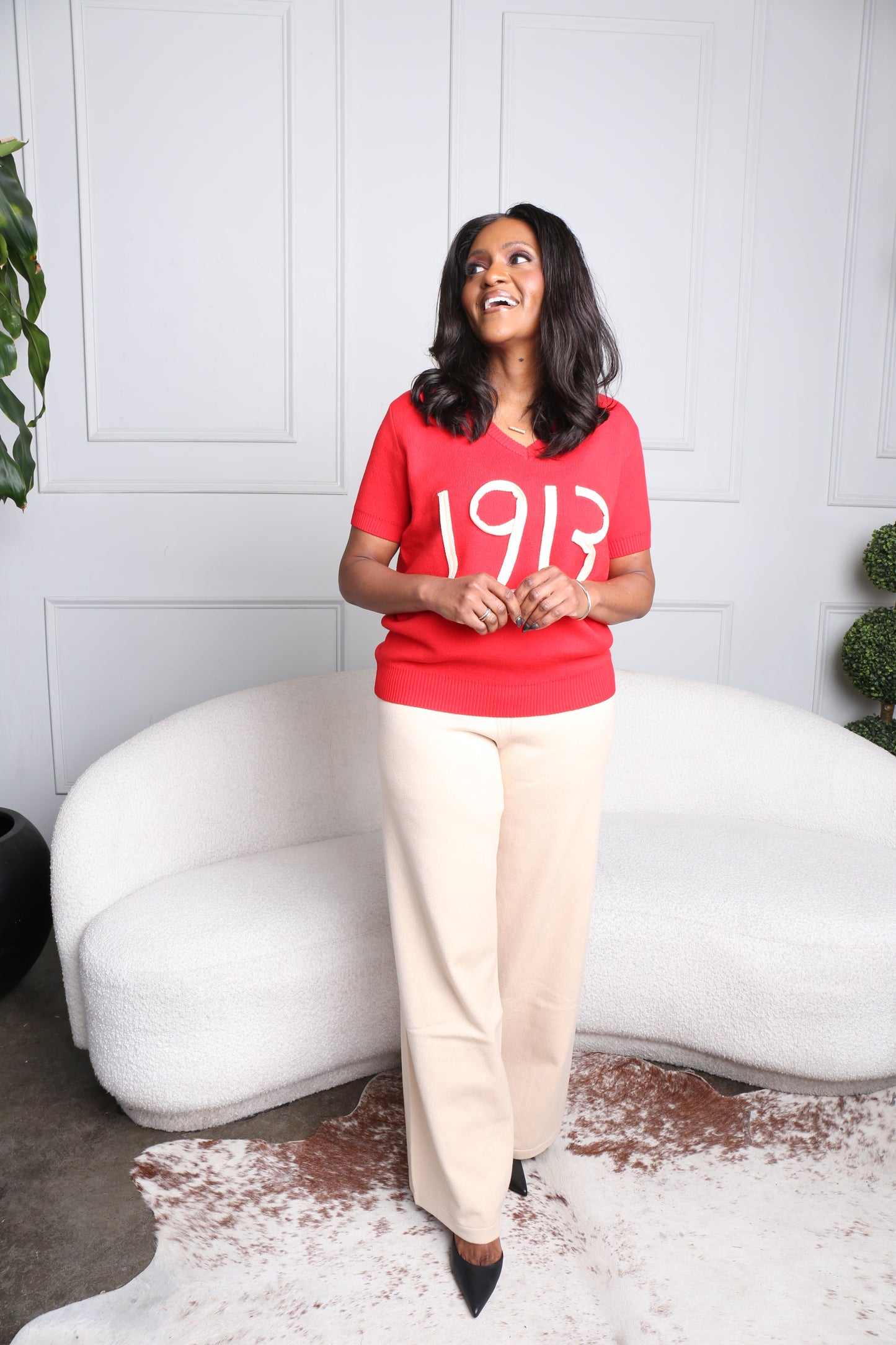 1913 V Neck Rope Sweater
