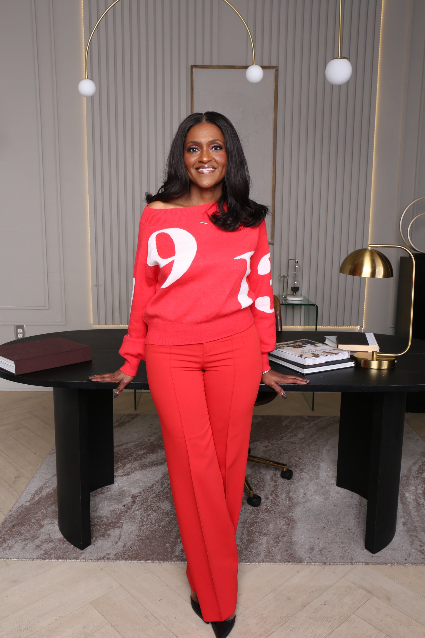 Red 1913-Off Shoulder Sweater