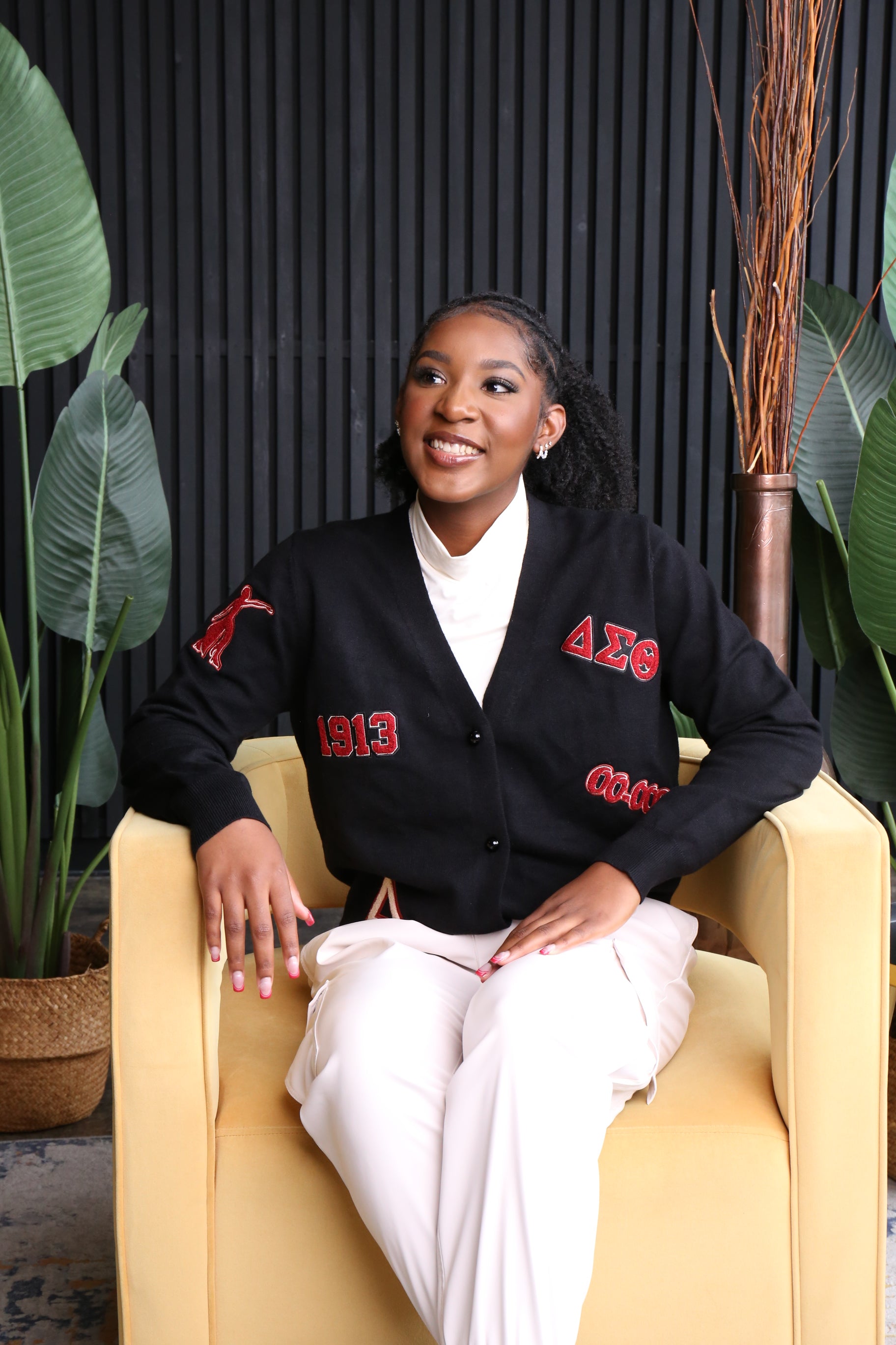 Delta Legacy Patch Cardigan – Black, Crimson & Cream