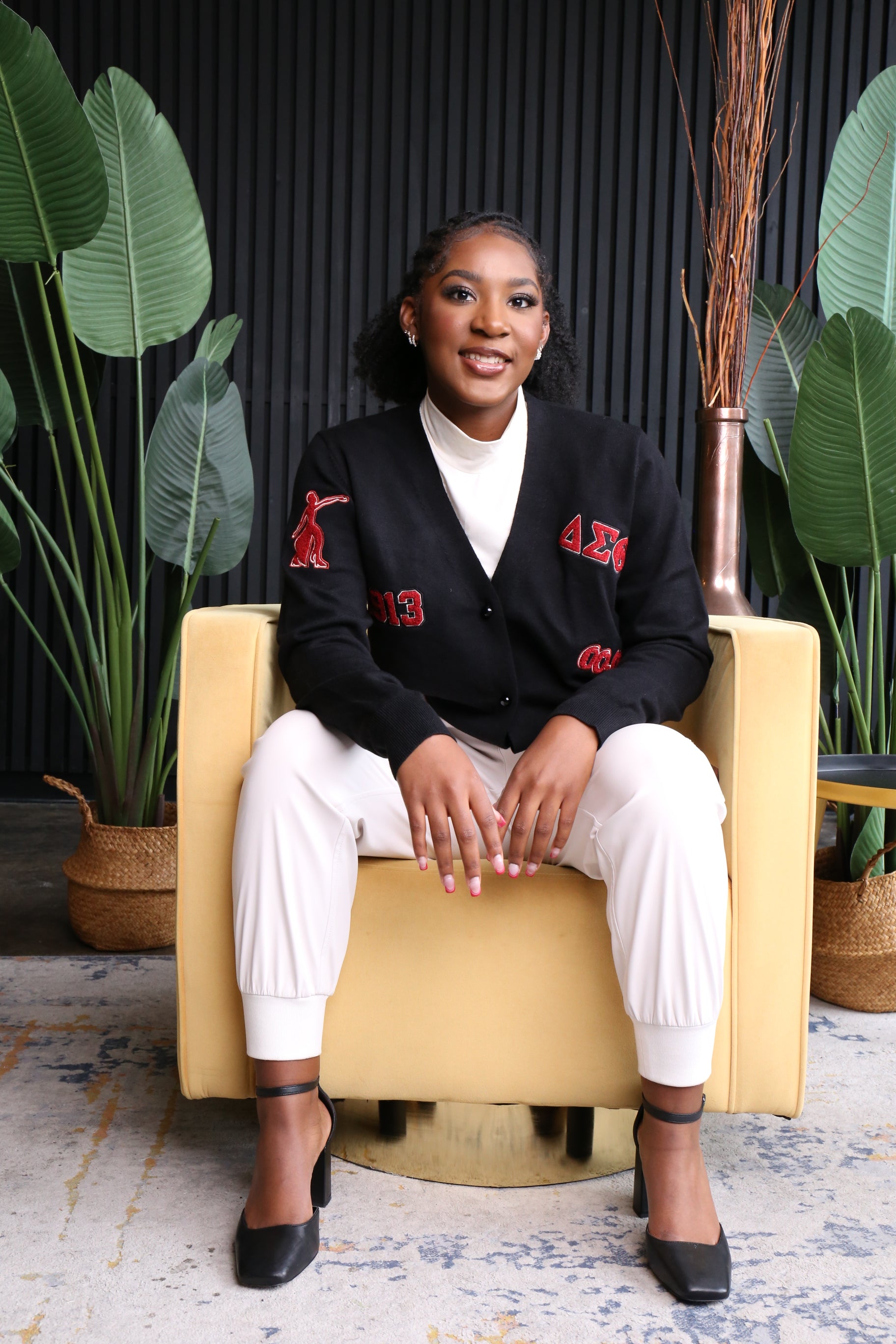 Delta Legacy Patch Cardigan – Black, Crimson & Cream