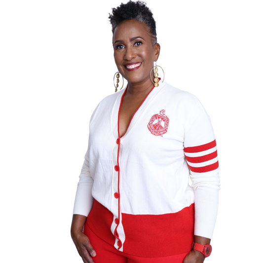 Red & White Knit DST Cardigan