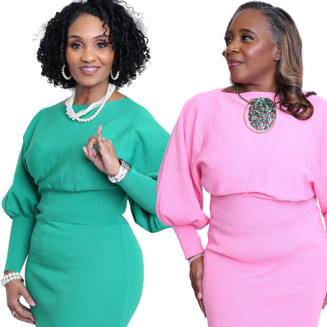 Pink or Green Knit Latern Dress