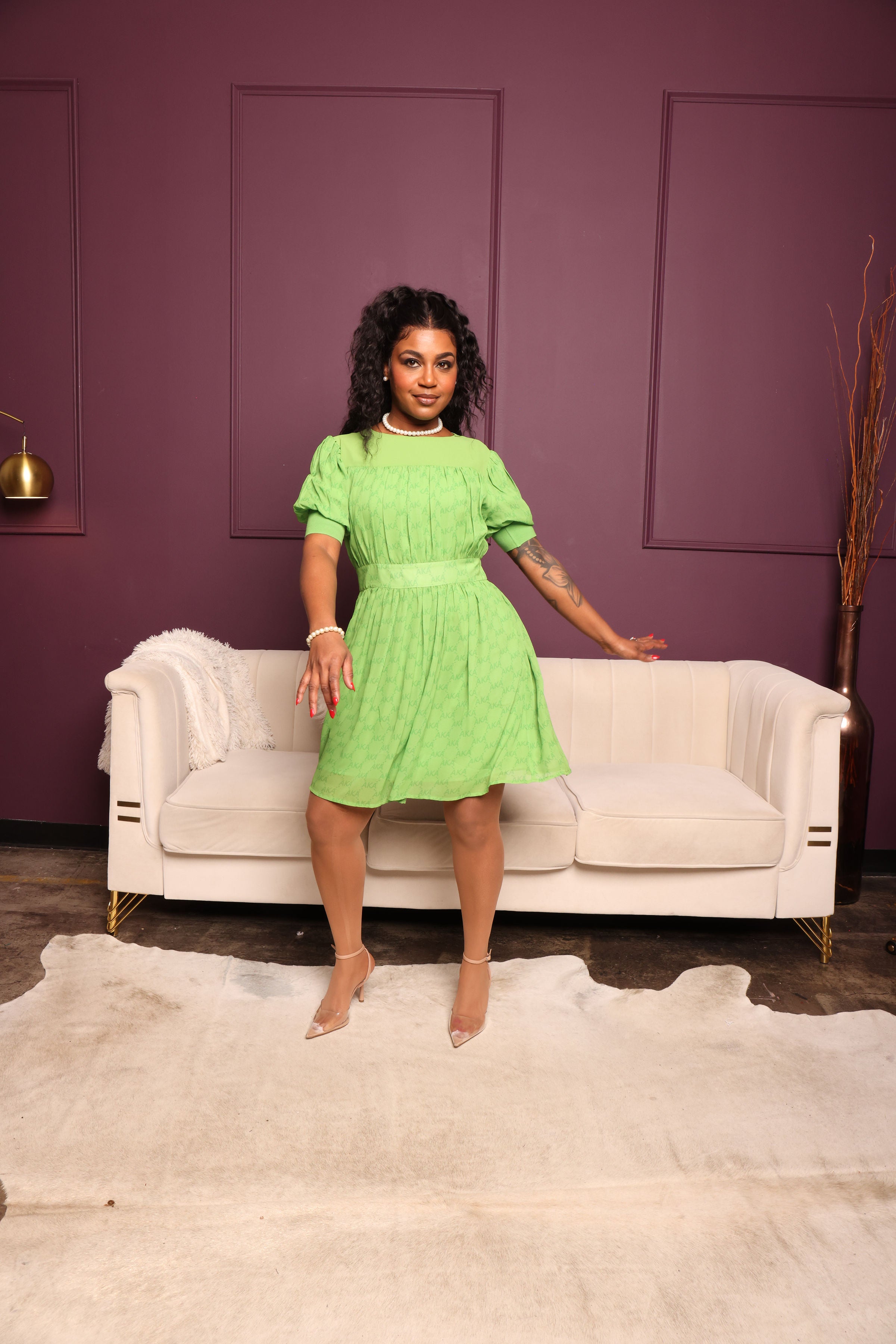 AKA Green Monogram Dress