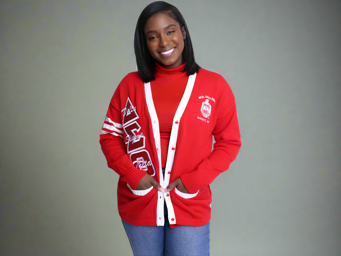 DST Red Cardigan Glitter Letters