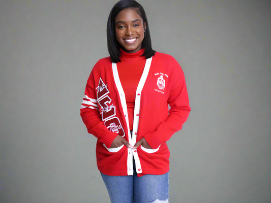 DST Red Cardigan Glitter Letters