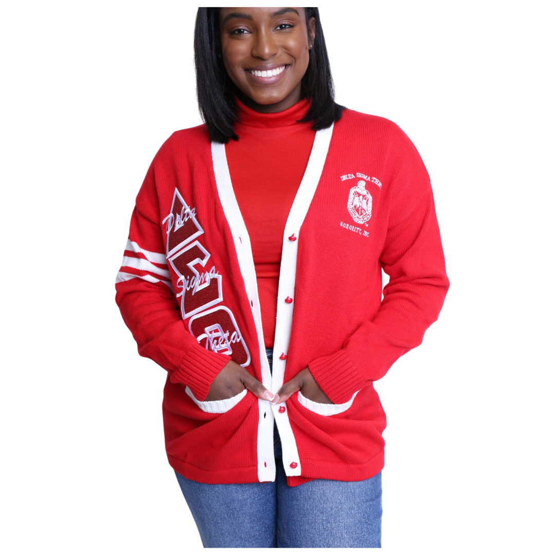DST Red Cardigan Glitter Letters