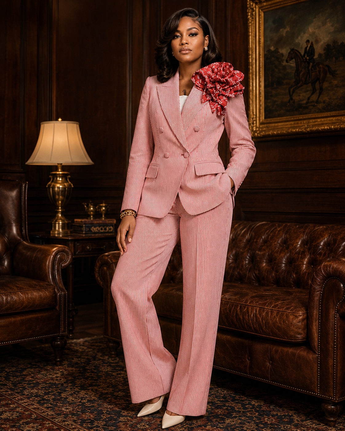 Red Pinstripe Statement Pants Only