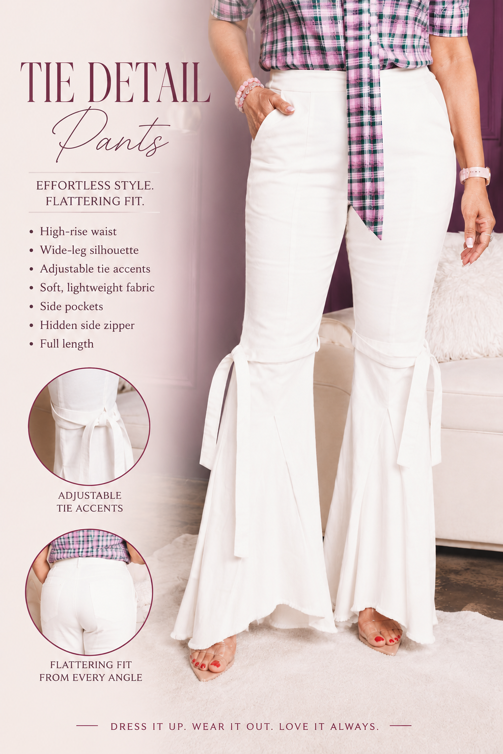 Wide-Leg Tie Detail Denim Jeans