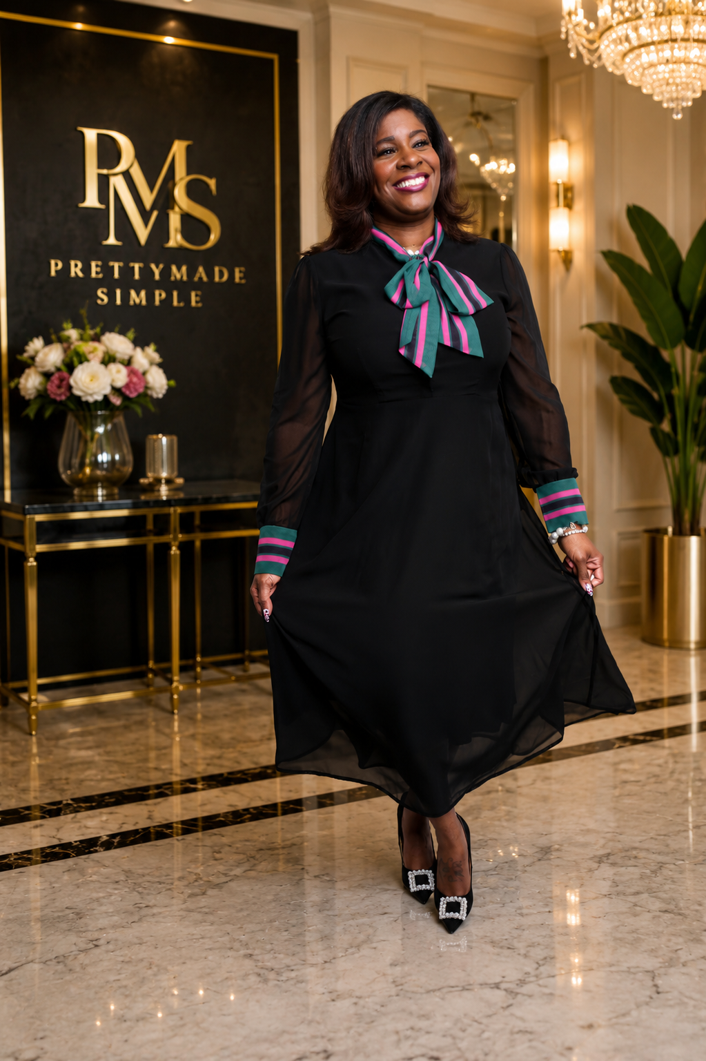 Signature Bow Tie Chiffon Dress