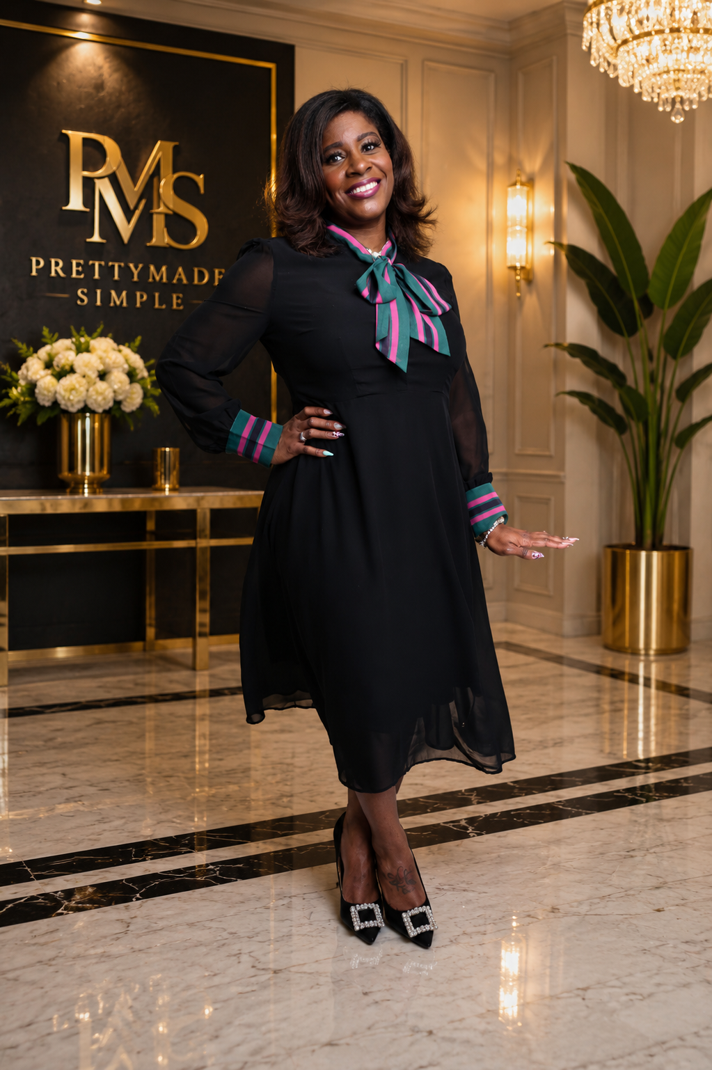 Signature Bow Tie Chiffon Dress