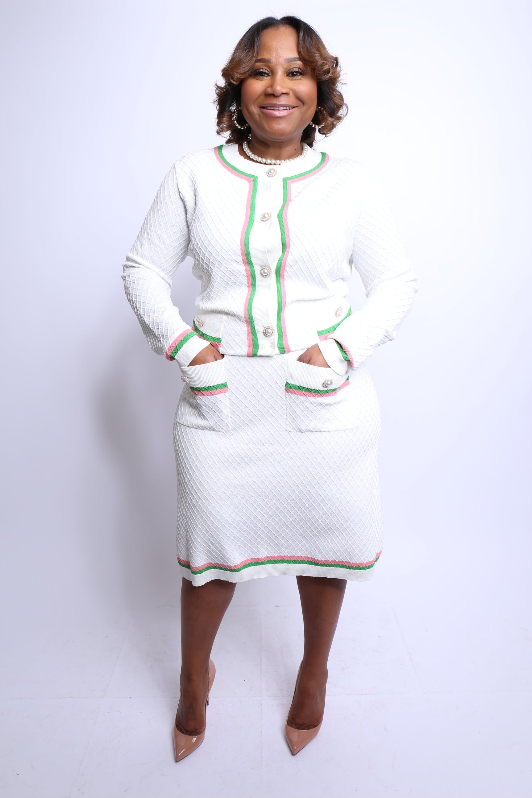 Luxury Textured Knit Cardigan & Skirt Set
