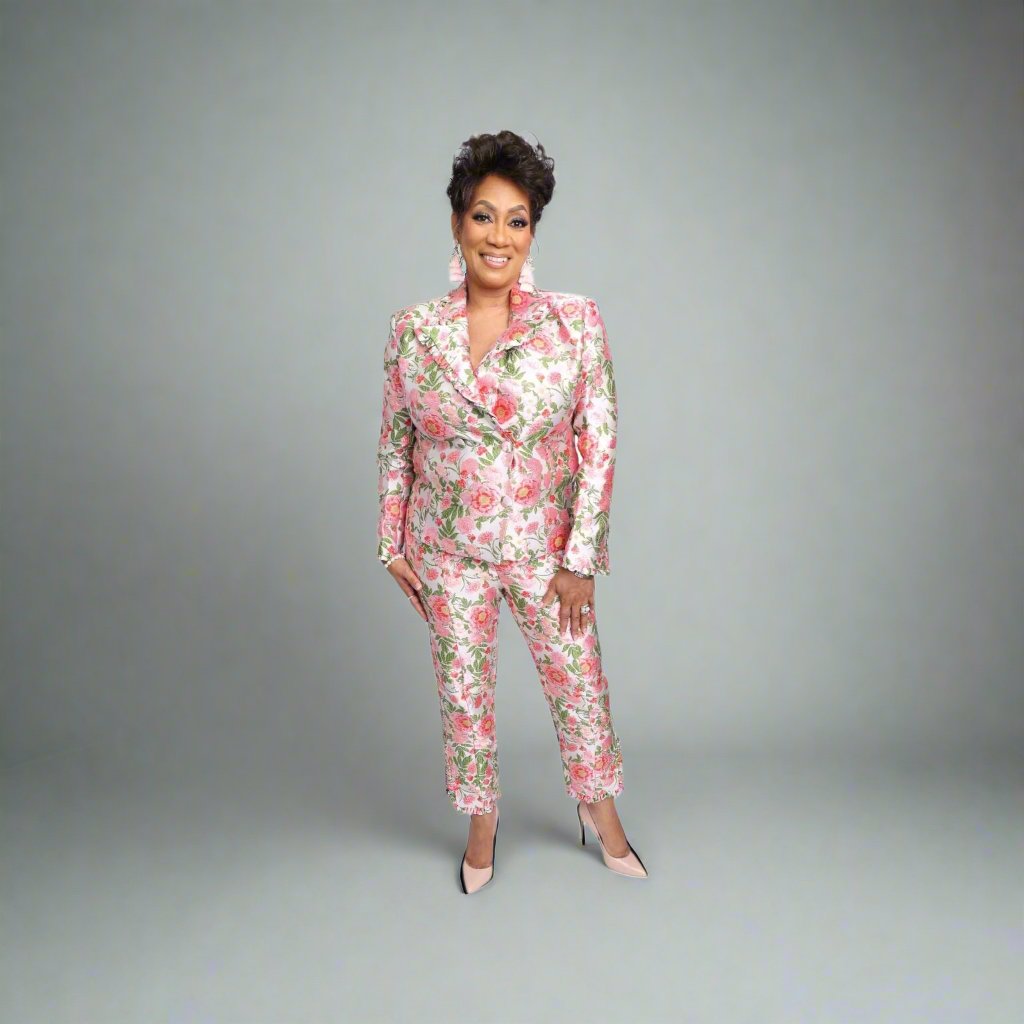 Ruffle Floral Jacquard Pant Suit