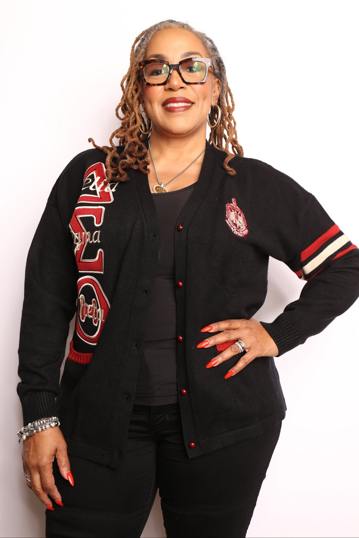 DST Crimson/Cream & Black  Cardigan