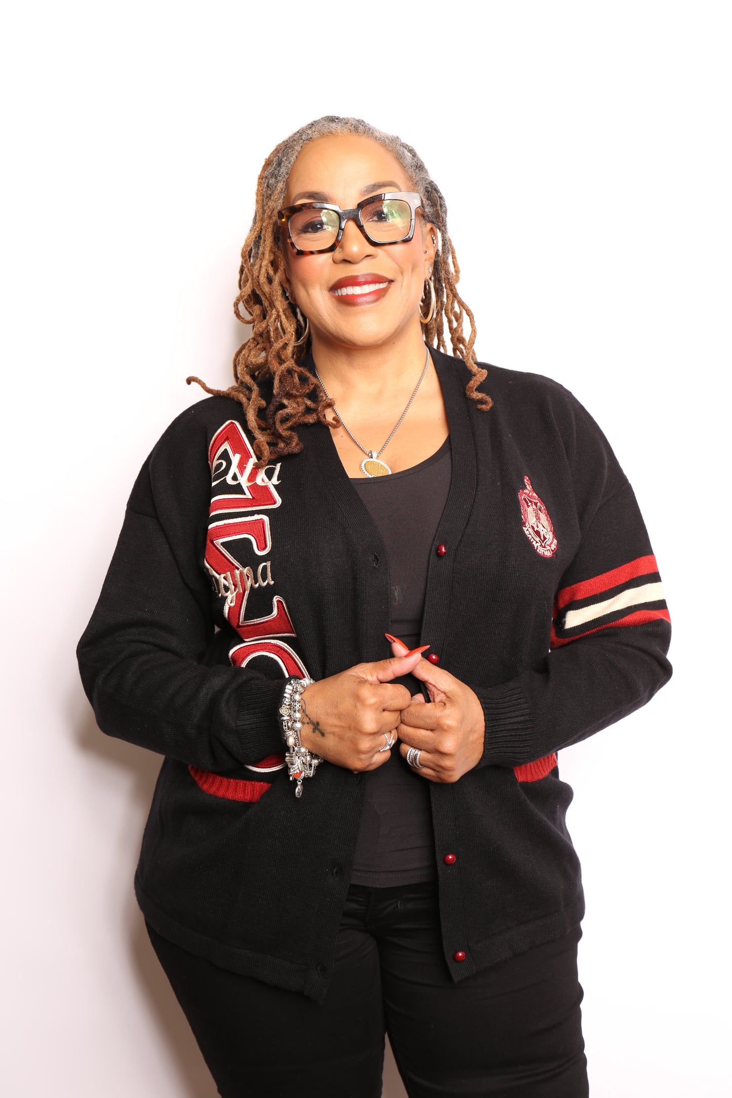DST Crimson/Cream & Black  Cardigan