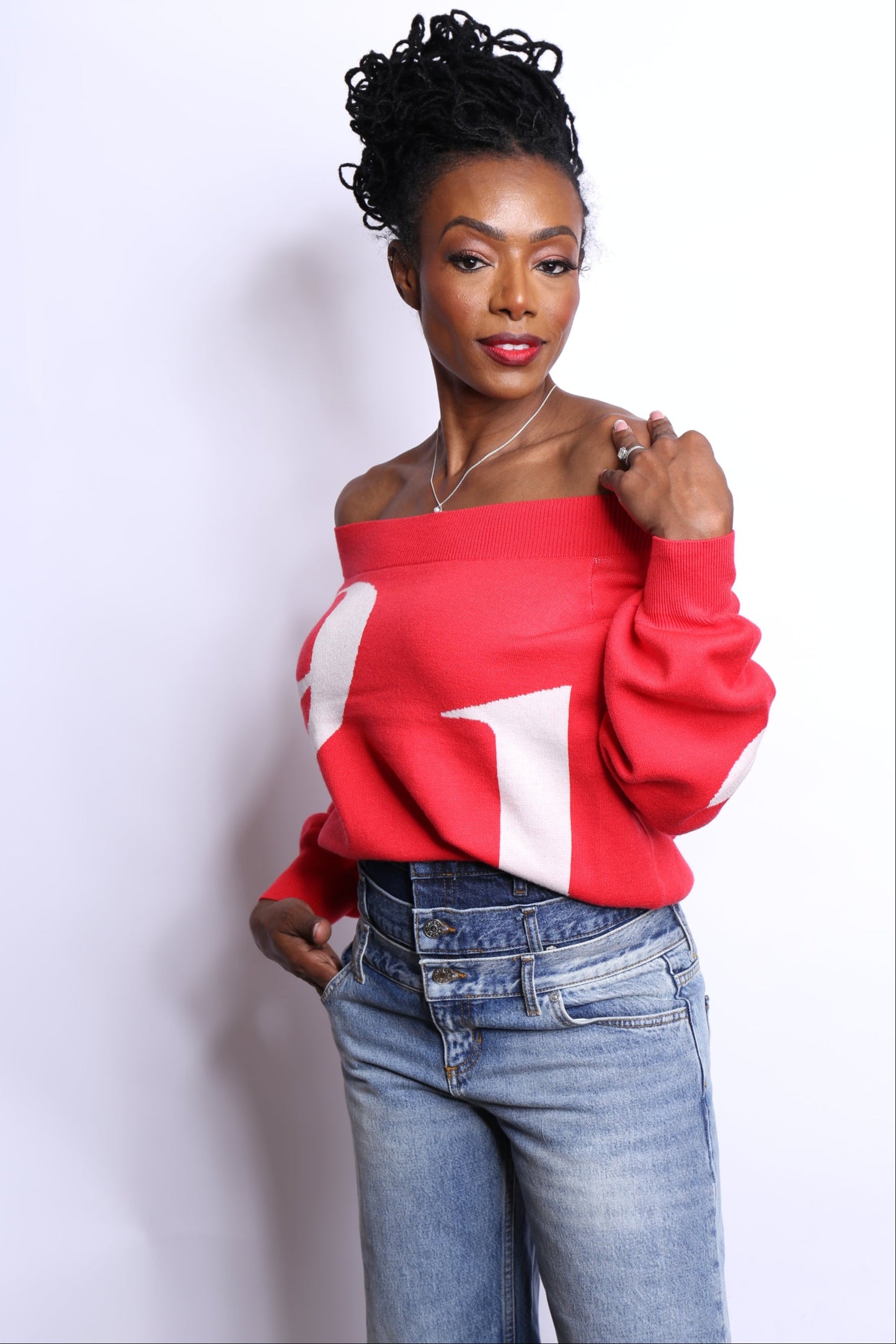 Red 1913-Off Shoulder Sweater