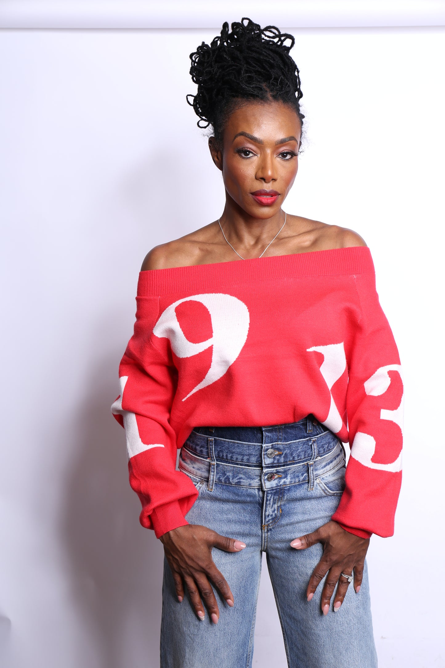 Red 1913-Off Shoulder Sweater