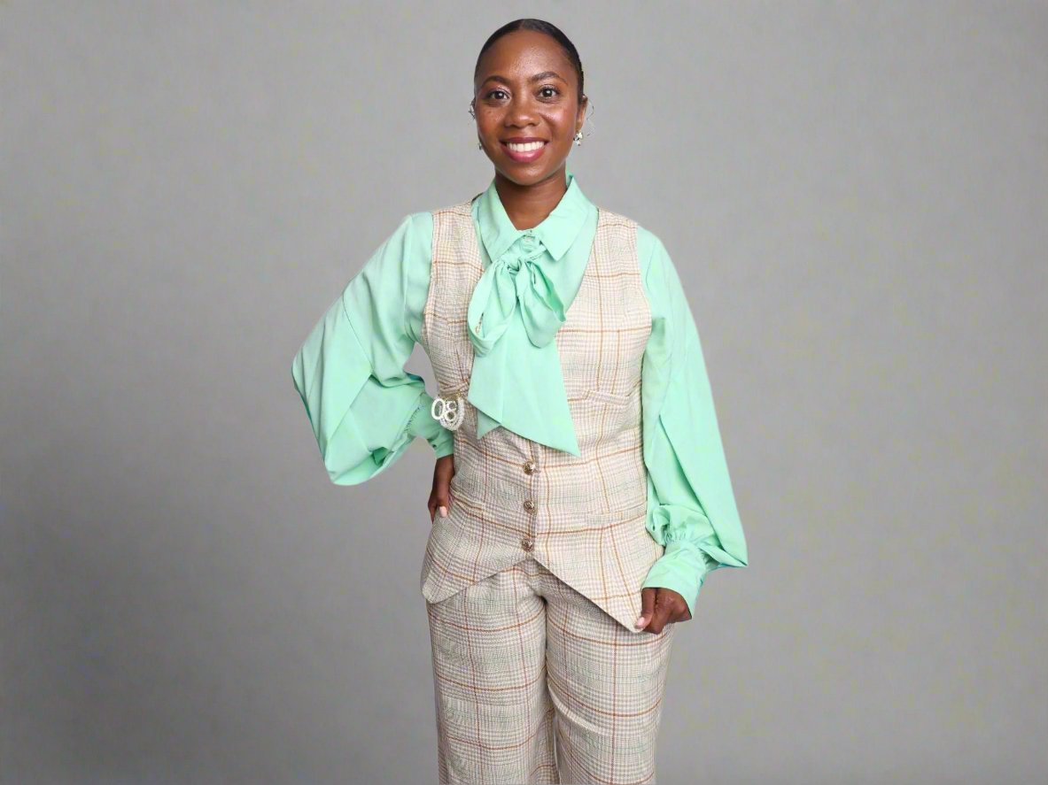 Plaid Taupe and Apple Green Stripe Pants and Vest