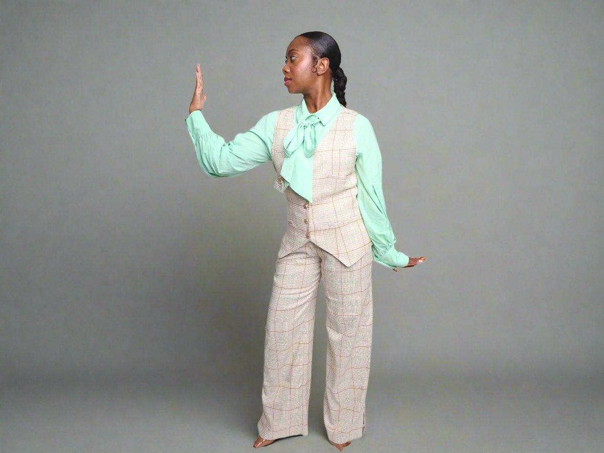 Plaid Taupe and Apple Green Stripe Pants and Vest