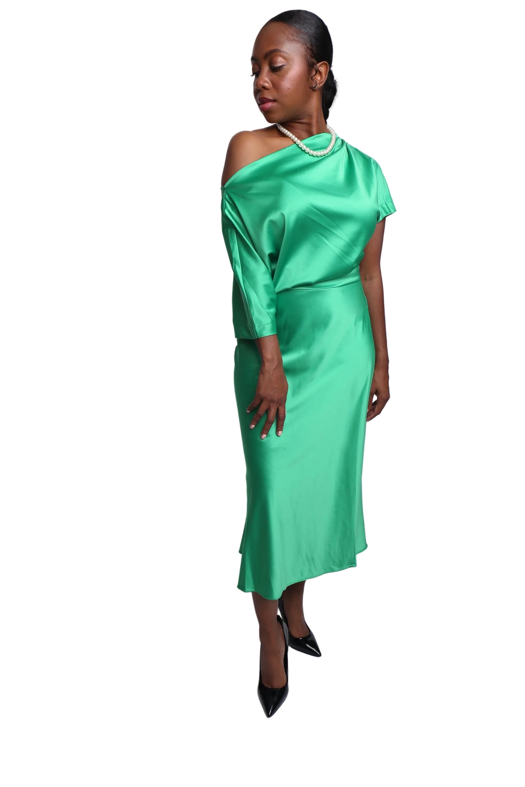 Luxury Satin Off-the-Shoulder Dress