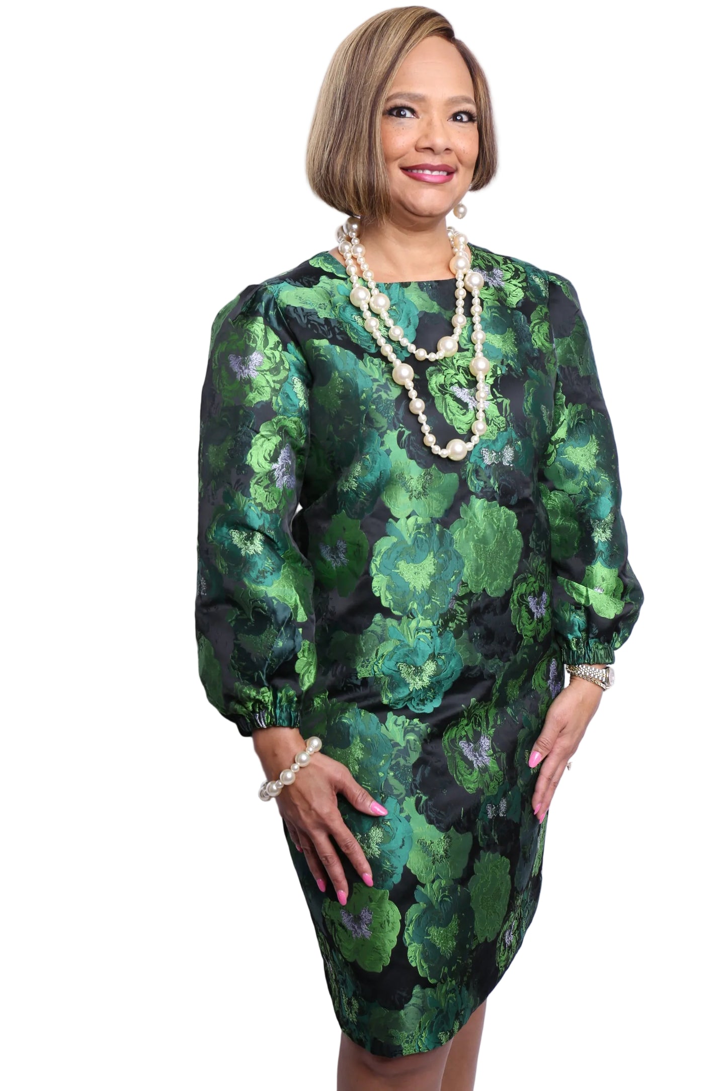 Emerald Bloom Brocade Dress – Sample Sale