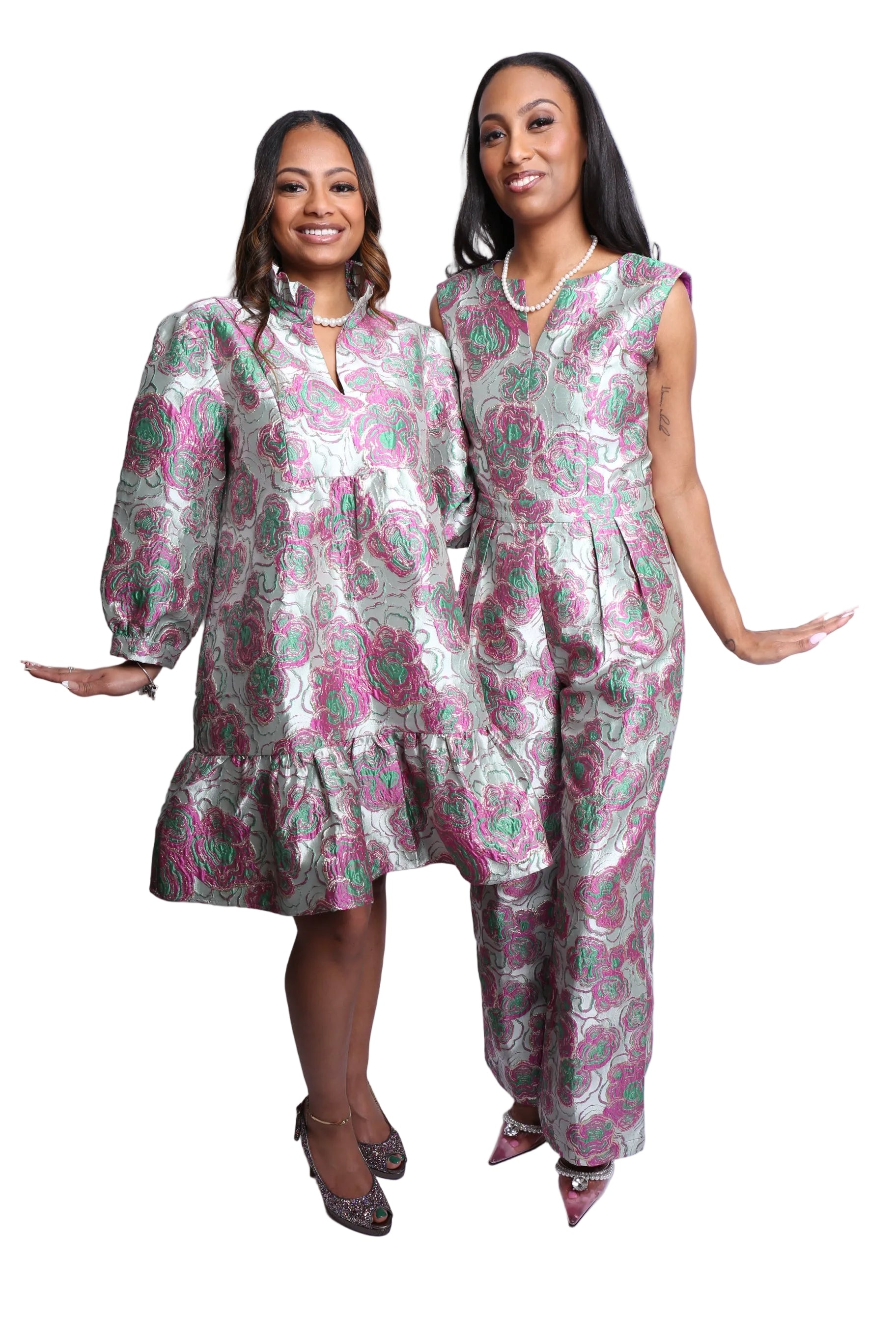 Pink & Green Floral Jacquard