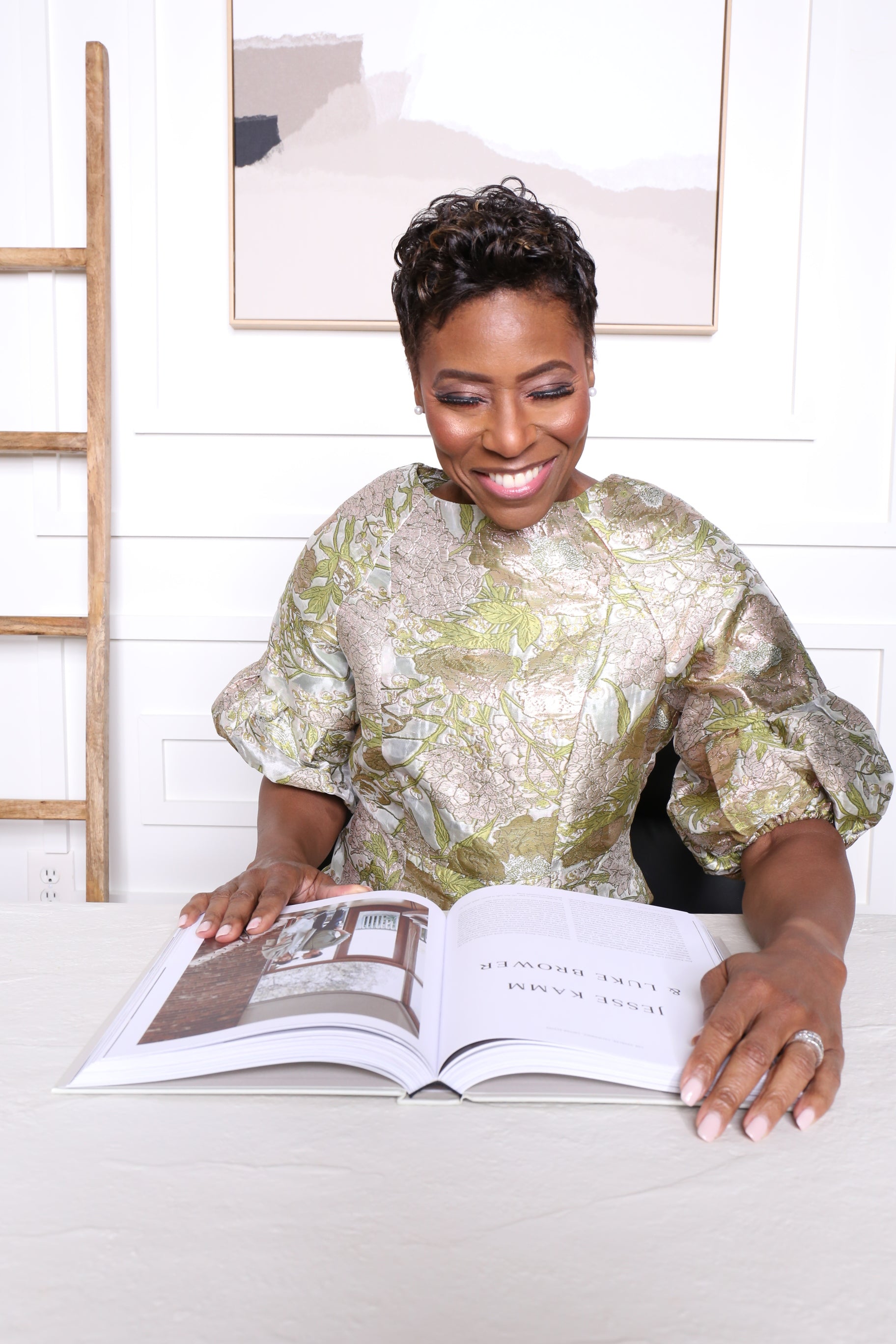 Botanical Brocade Puff Sleeve Dress