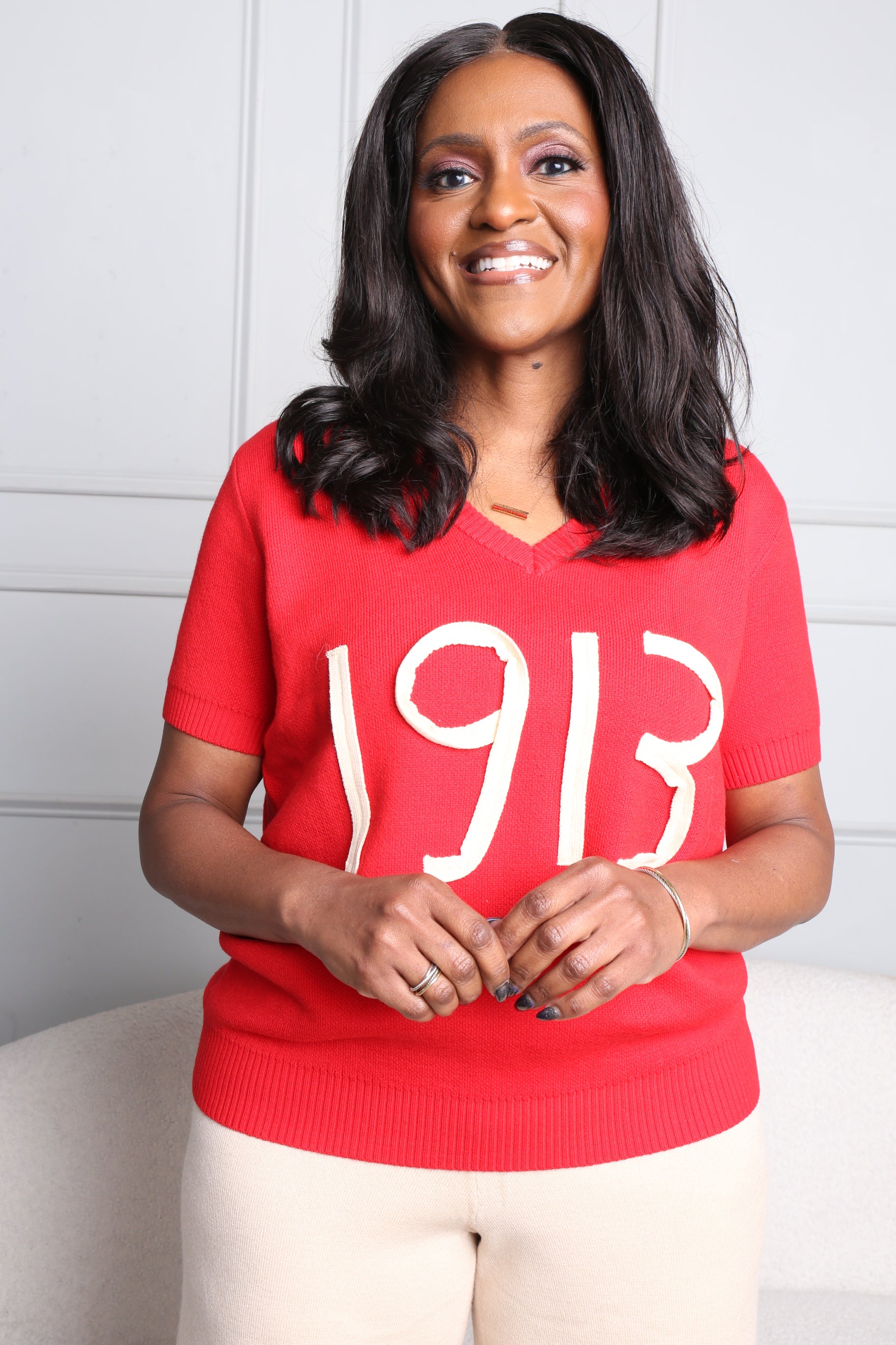 1913 V Neck Rope Sweater