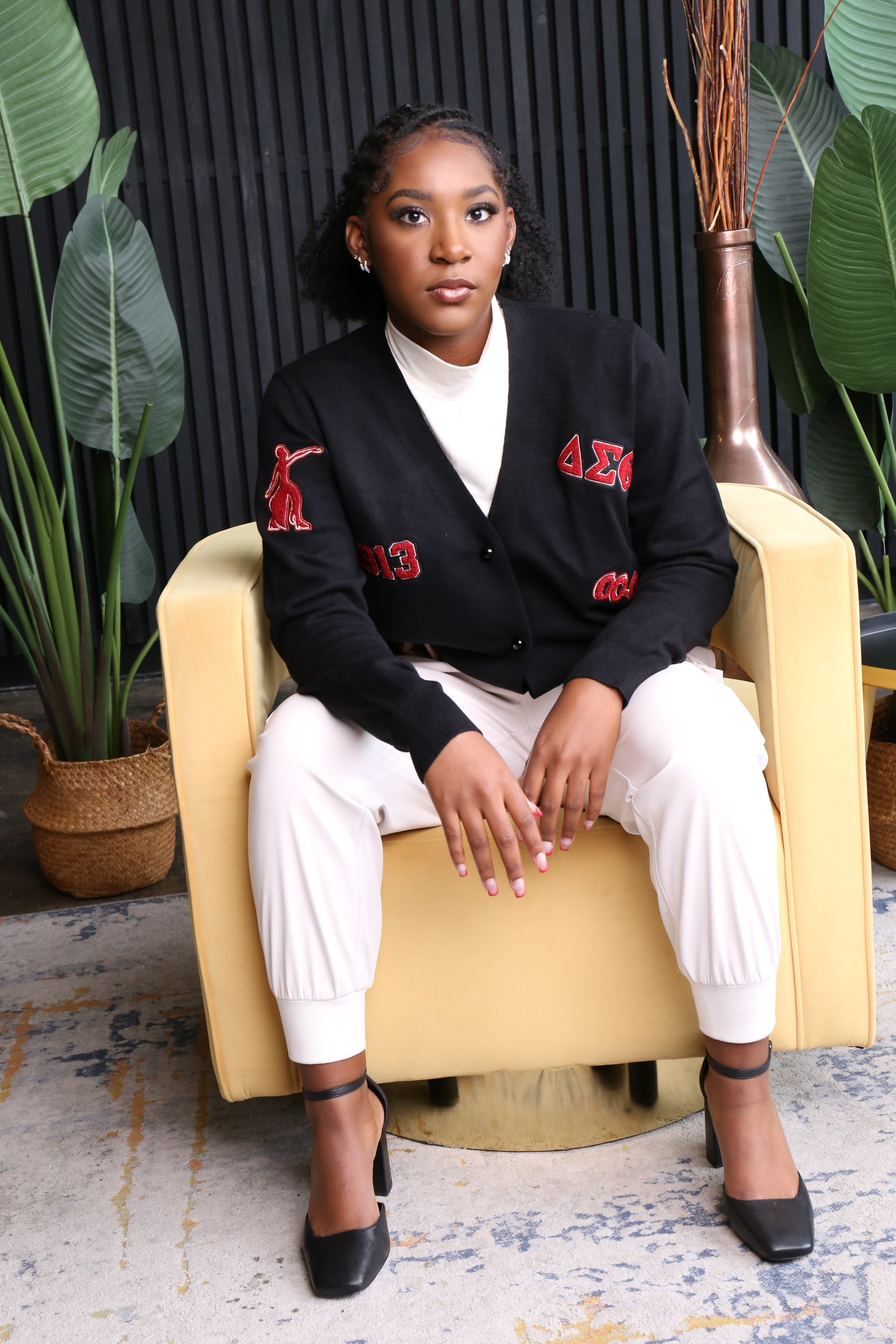 Delta Legacy Patch Cardigan – Black, Crimson & Cream