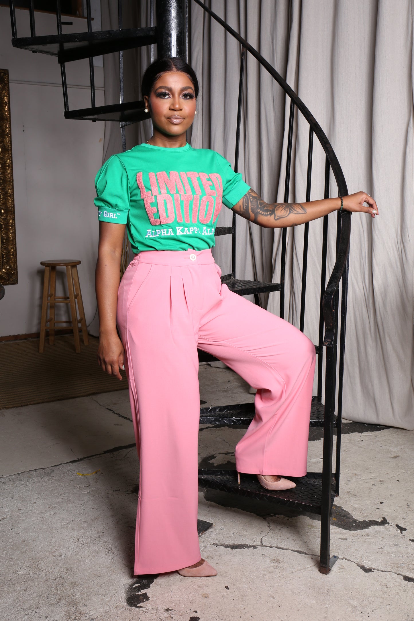 Tailored Wide-Leg Trousers – Salmon Pink