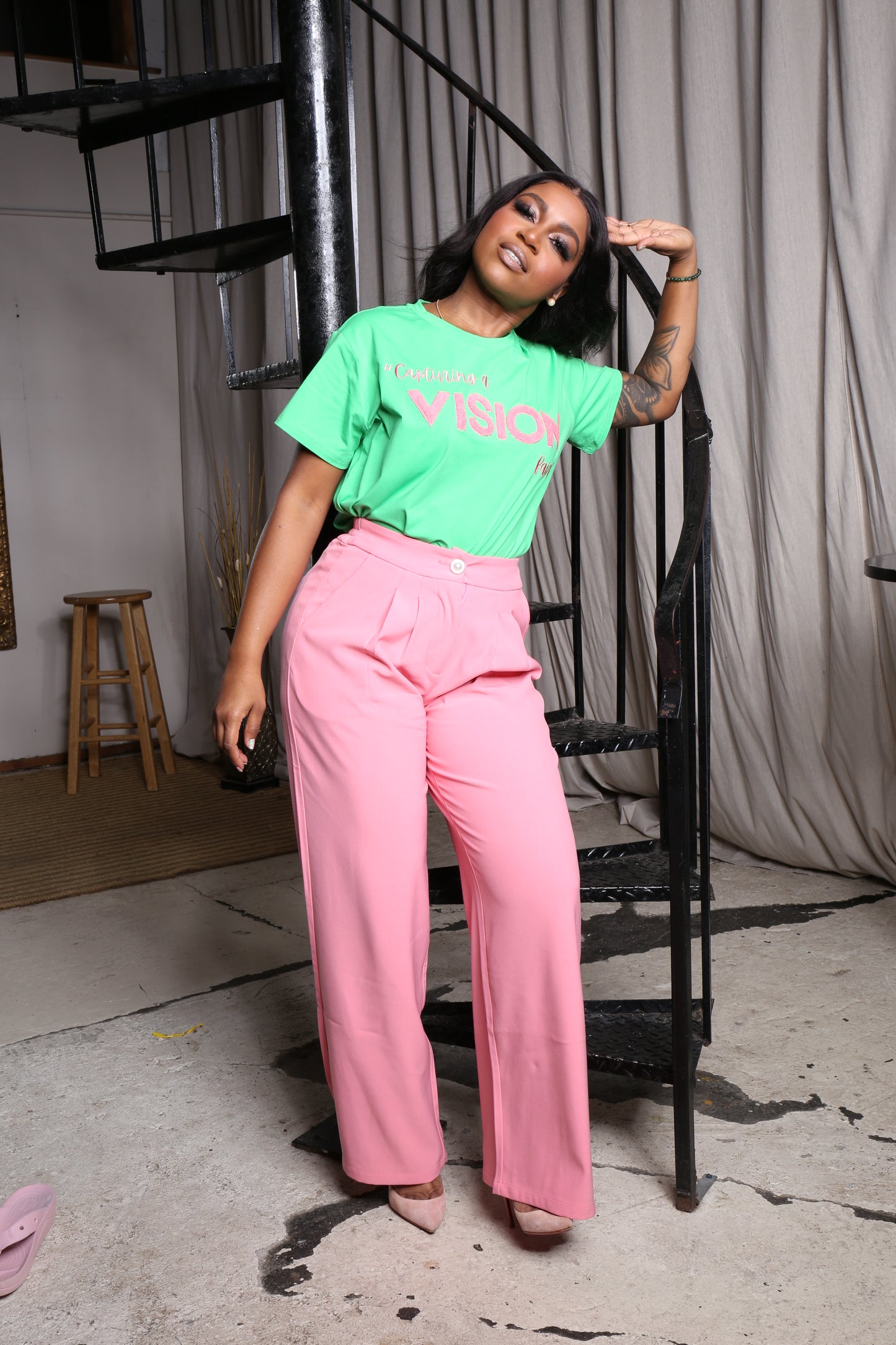 Tailored Wide-Leg Trousers – Salmon Pink